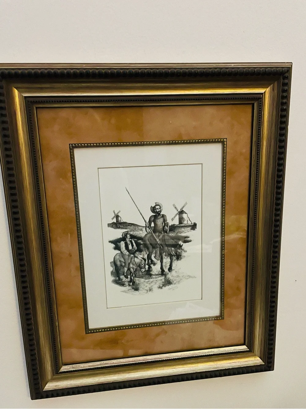 Vintage-Jaime Candelaria-Spanish Artist-signed  Pen+Ink-Don Quixote-Sancho Panza